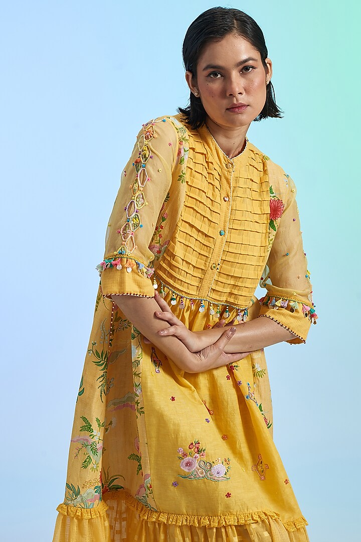 Yellow Cotton & Organza Vacation Dress by Gyaarah Baees at Pernia's Pop Up Shop