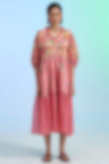 Pink Cotton & Linen Hand Painted Dress by Gyaarah Baees