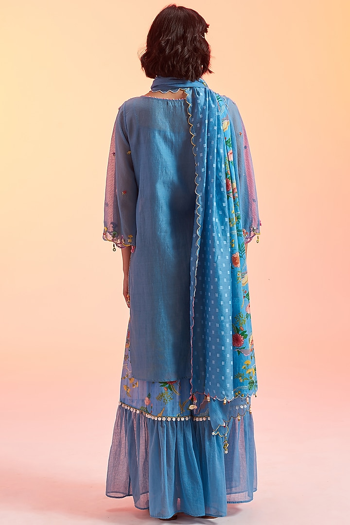 Blue Cotton & Silk Blend Gharara Set by Gyaarah Baees at Pernia's Pop Up Shop