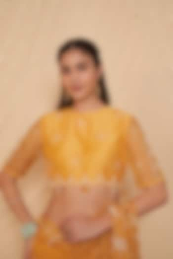 Yellow Chanderi & Organza Beads Embroidered Blouse by Gyaarah Baees at Pernia's Pop Up Shop