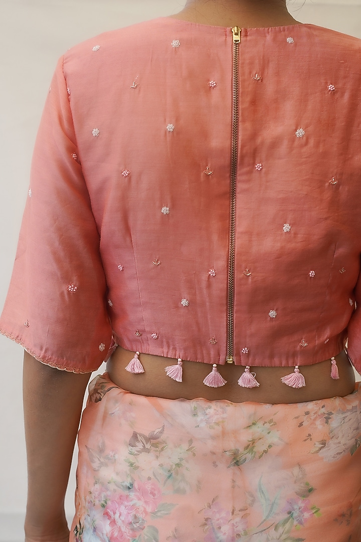 Orange Chanderi & Organza Embroidered Blouse by Gyaarah Baees at Pernia's Pop Up Shop