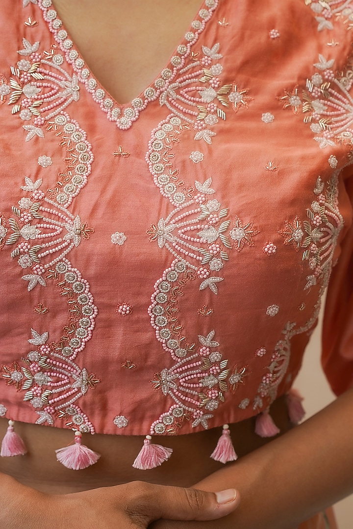 Orange Chanderi & Organza Embroidered Blouse by Gyaarah Baees at Pernia's Pop Up Shop