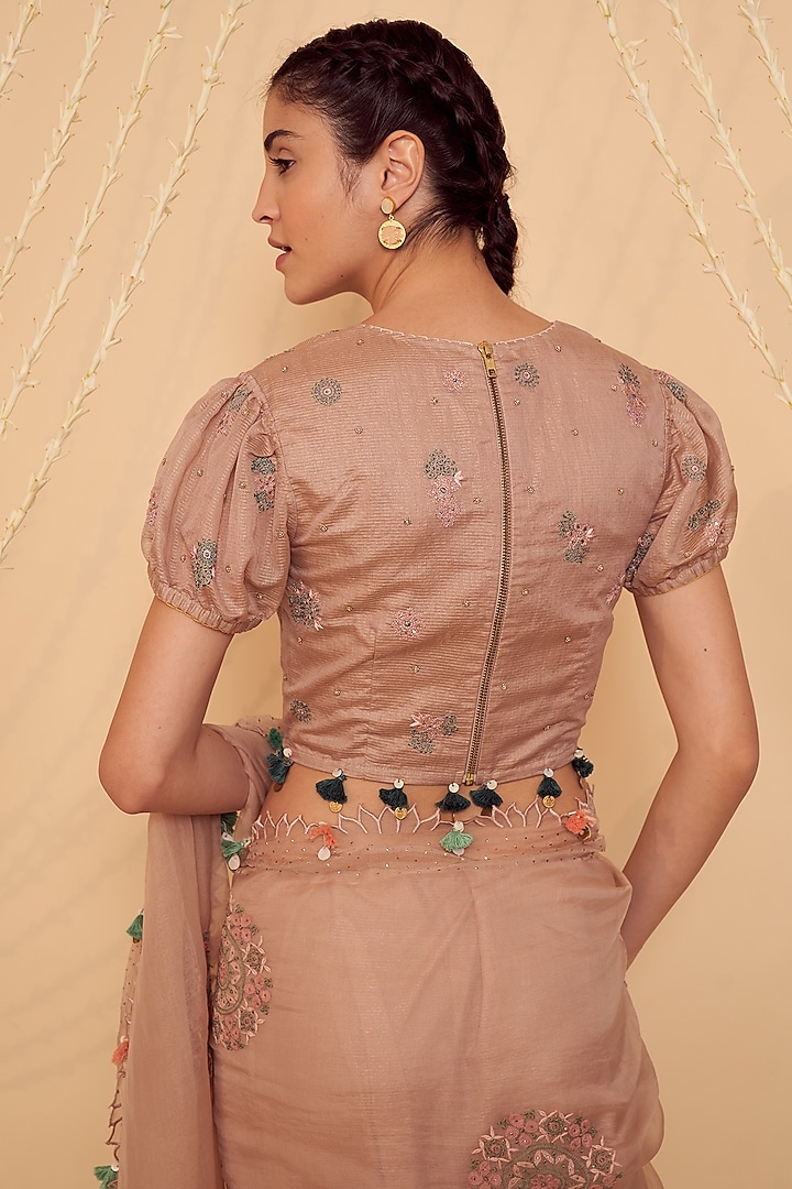 Pale Pink Striped Chanderi Embroidered Blouse by Gyaarah Baees at Pernia's Pop Up Shop