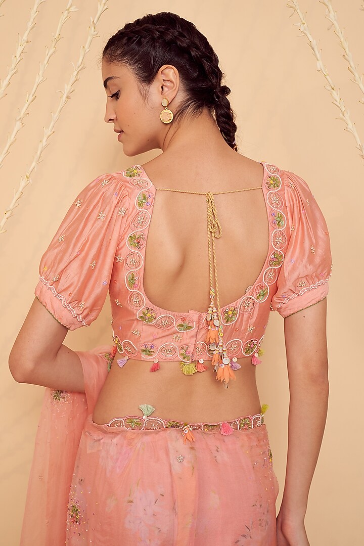 Peach Chanderi Embroidered Blouse by Gyaarah Baees at Pernia's Pop Up Shop