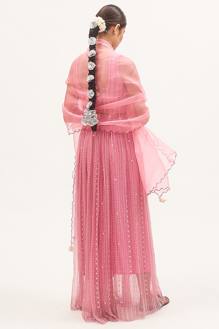 Pink Chanderi Beads Embroidered Wedding Lehenga Set by Gyaarah Baees at Pernia's Pop Up Shop