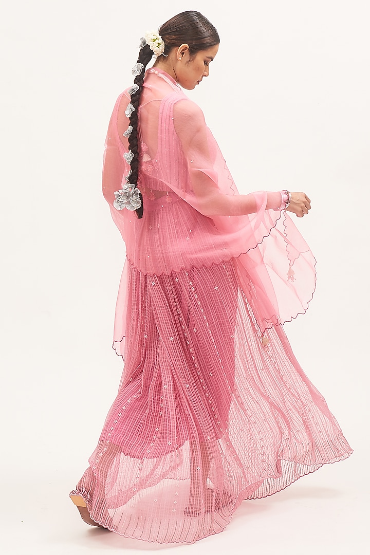 Pink Chanderi Beads Embroidered Wedding Lehenga Set by Gyaarah Baees at Pernia's Pop Up Shop