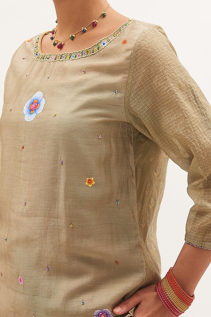 Pista Green Chanderi Hand-Painted Kurta Set by Gyaarah Baees at Pernia's Pop Up Shop