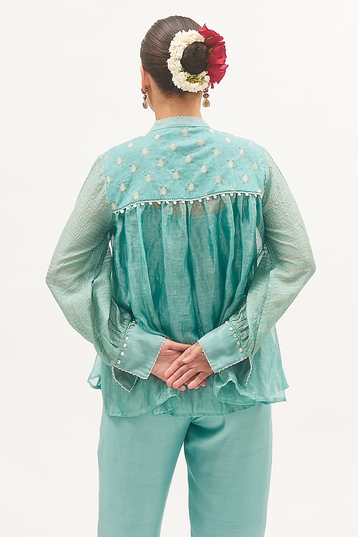 Turquoise Blue Chanderi Woven Motif Co-Ord Set by Gyaarah Baees at Pernia's Pop Up Shop
