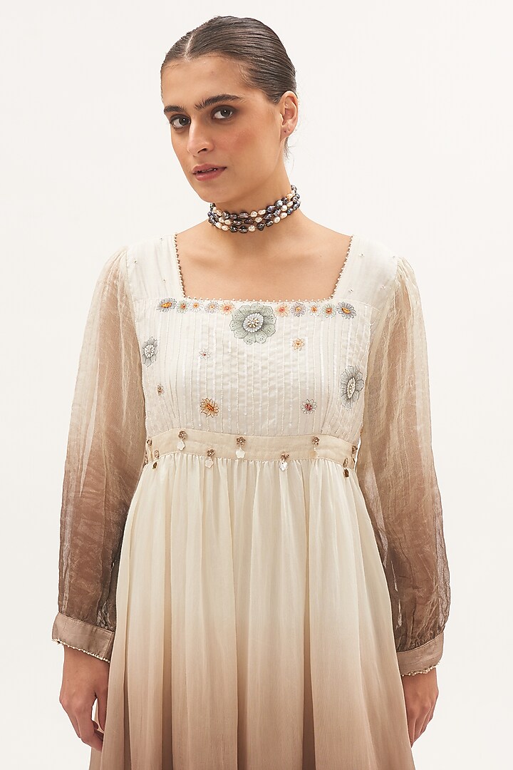 Ivory & Grey Chanderi Hand-Painted Ombre Vacation Dress by Gyaarah Baees at Pernia's Pop Up Shop