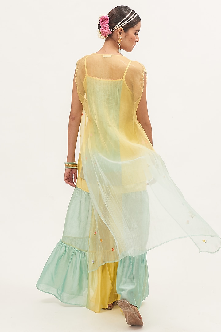 Yellow Chanderi Color-Blocked Party Wear Sharara Set by Gyaarah Baees at Pernia's Pop Up Shop