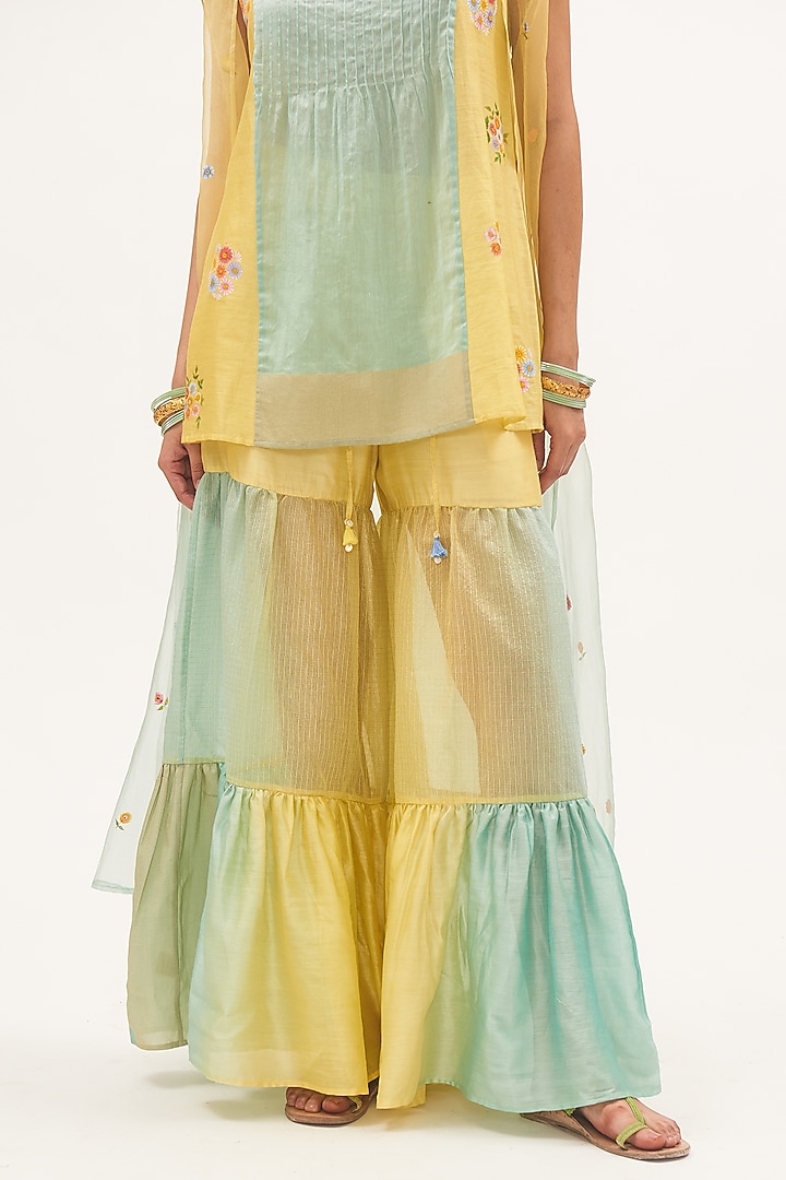 Yellow Chanderi Color-Blocked Party Wear Sharara Set by Gyaarah Baees at Pernia's Pop Up Shop