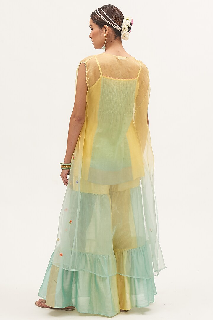 Yellow Chanderi Color-Blocked Party Wear Sharara Set by Gyaarah Baees at Pernia's Pop Up Shop