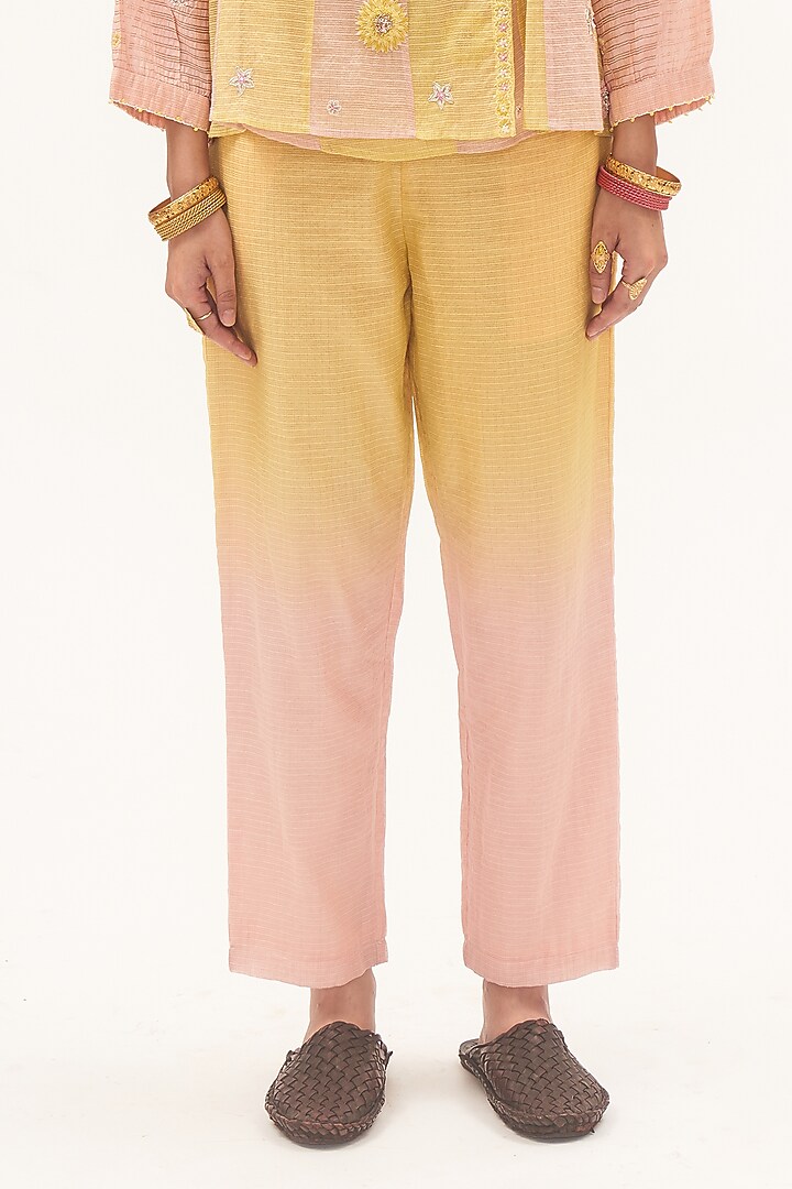 Yellow Striped Chanderi Ombre Co-Ord Set by Gyaarah Baees at Pernia's Pop Up Shop