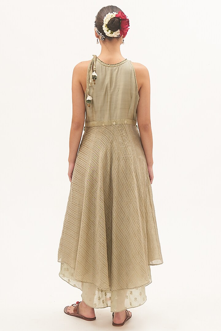 Pista Green Chanderi Embroidered Vacation Dress by Gyaarah Baees at Pernia's Pop Up Shop