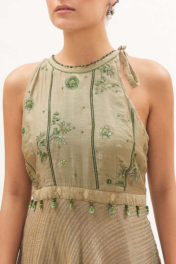 Pista Green Chanderi Embroidered Vacation Dress by Gyaarah Baees at Pernia's Pop Up Shop