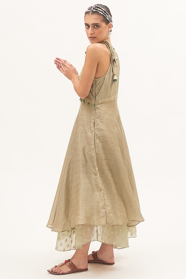 Pista Green Chanderi Embroidered Vacation Dress by Gyaarah Baees at Pernia's Pop Up Shop