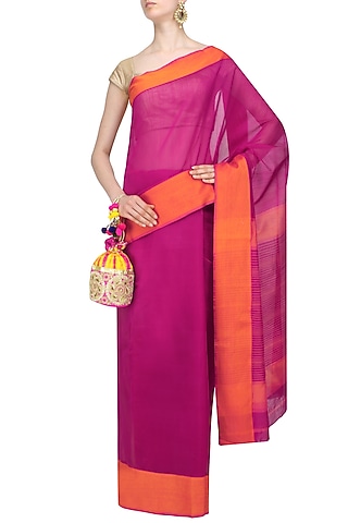 Kokum Pink Dual Toned Resham Embroidered "Shringar" Saree by 1921