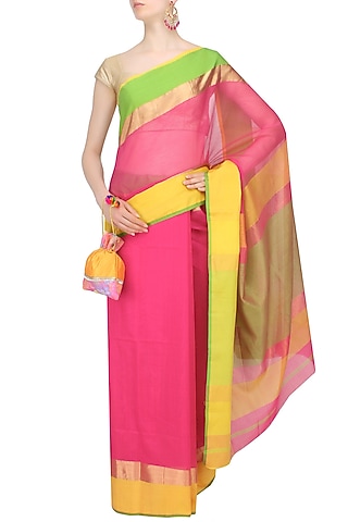 Rose Pink Zari Embroidered "Gulab" Saree by 2584