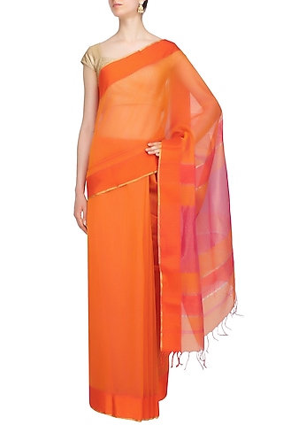 Sunset Orange Zari Embroidered "Gulmohar" Saree by 1925