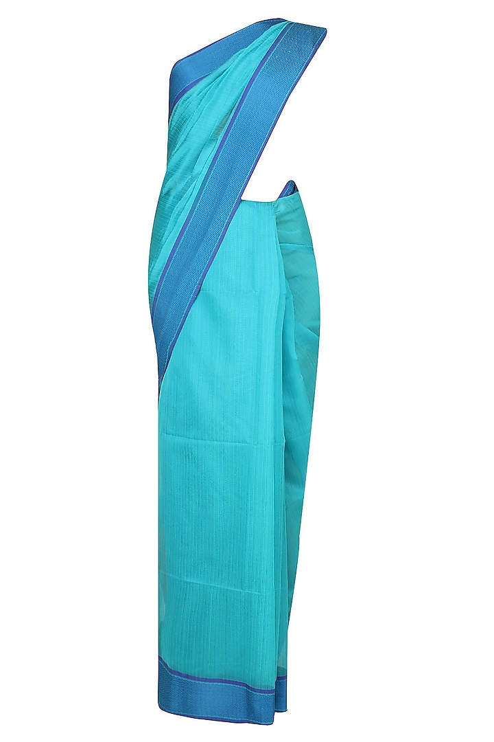 Aqua Blue Resham Embroidered Chevron Pattern Saree by 2584