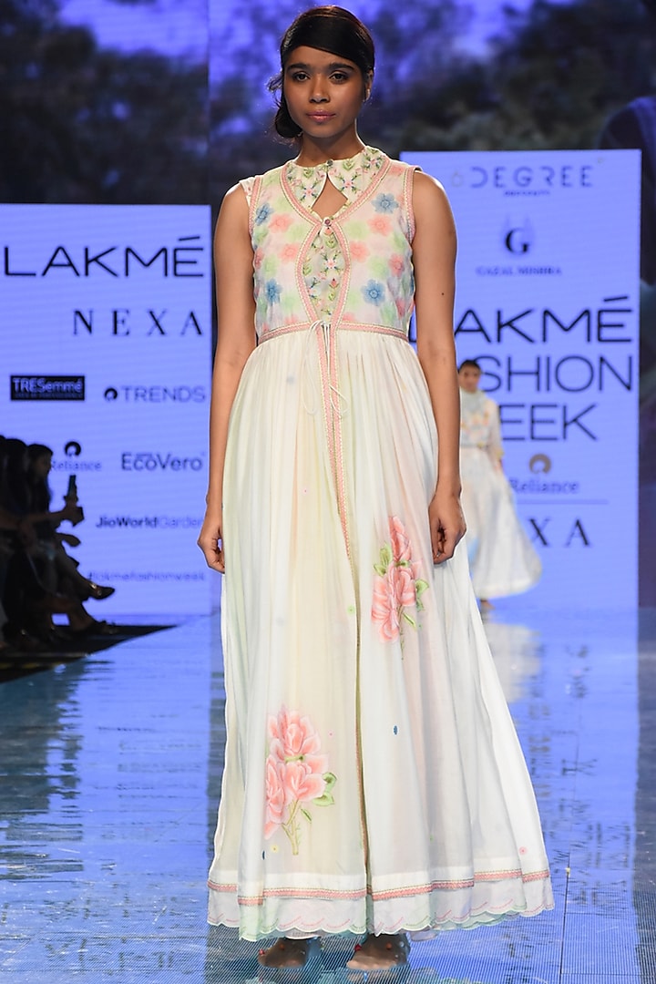 White Embroidered Cape Dress With Inner by Gazal Mishra