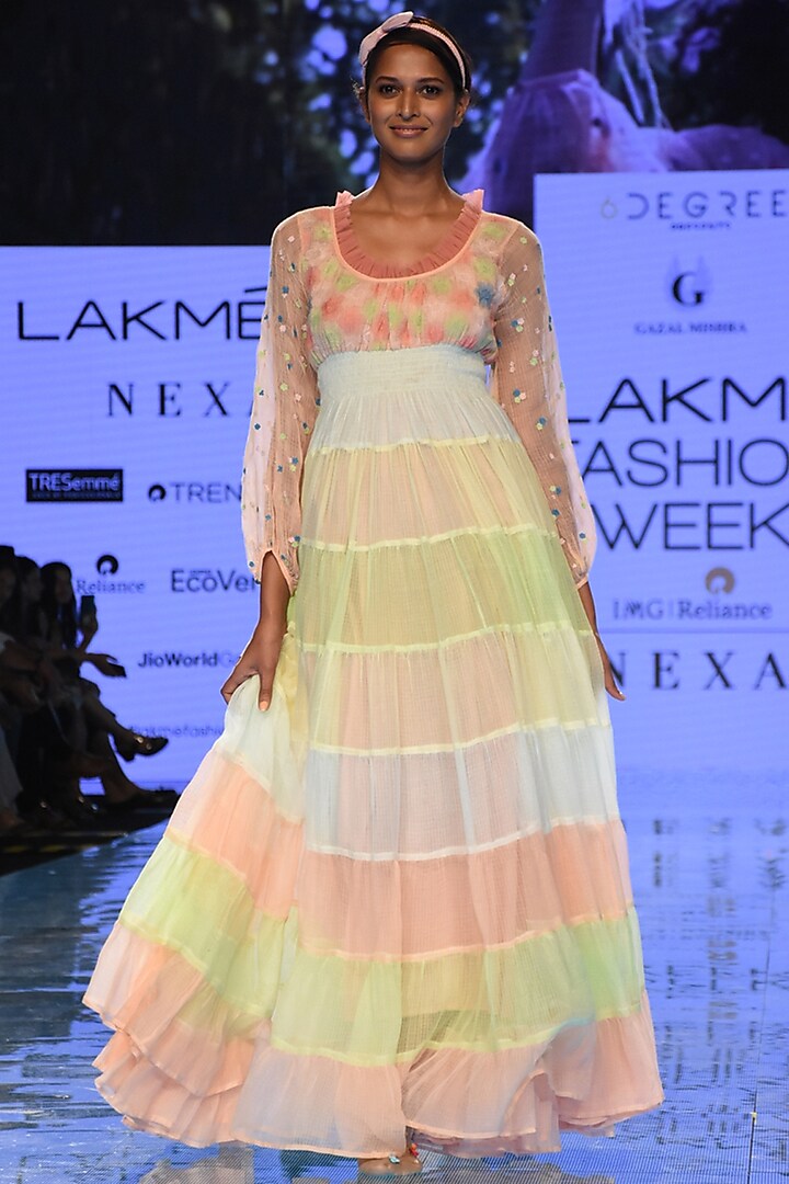 Multi Colored Embroidered Dress by Gazal Mishra