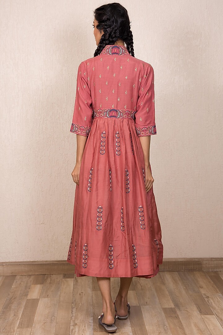 Dusty Pink Embroidered Jacket Dress With Inner by Gazal Mishra at Pernia's Pop Up Shop