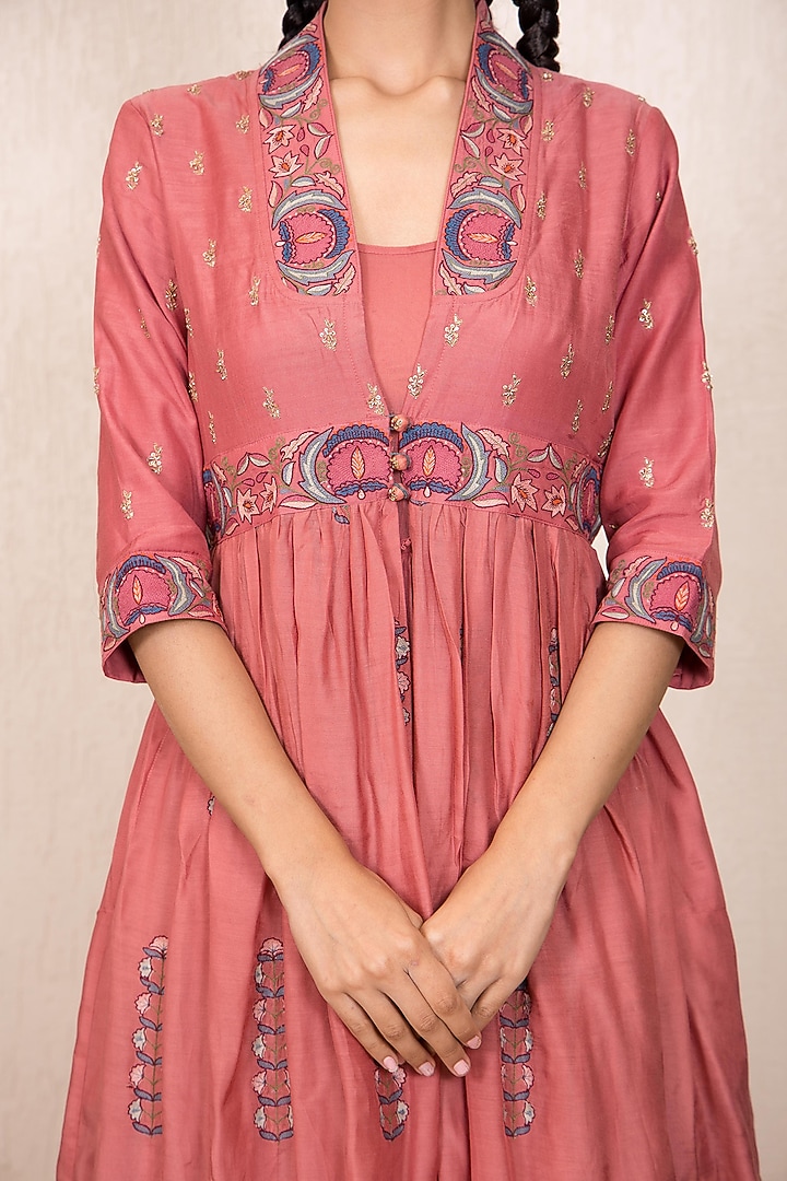 Dusty Pink Embroidered Jacket Dress With Inner by Gazal Mishra at Pernia's Pop Up Shop