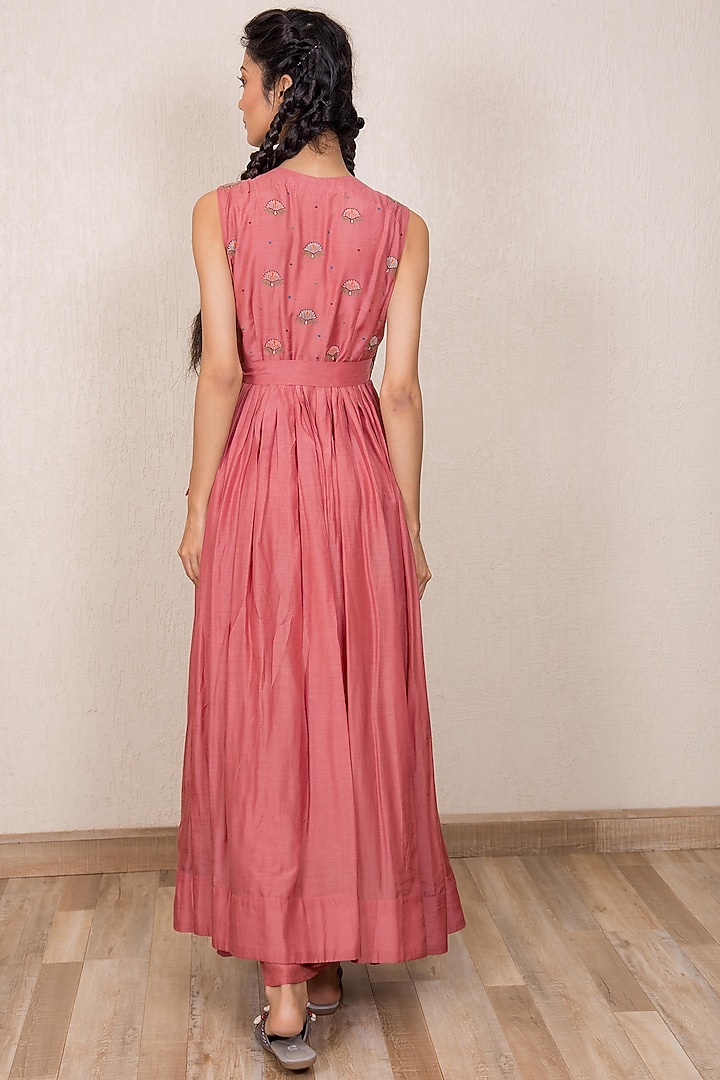 Dusty Pink Embroidered Angrakha Vacation Dress With Inner by Gazal Mishra at Pernia's Pop Up Shop