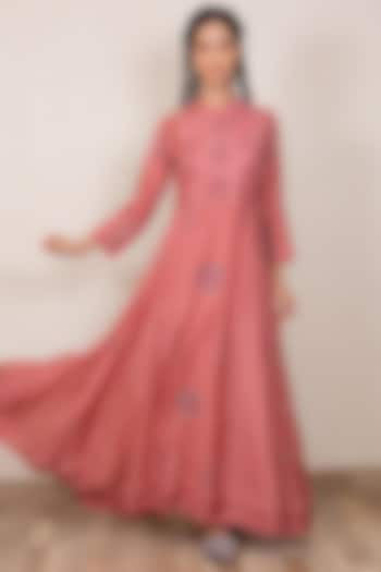 Dusty Pink Embroidered Kalidar Kurta by Gazal Mishra