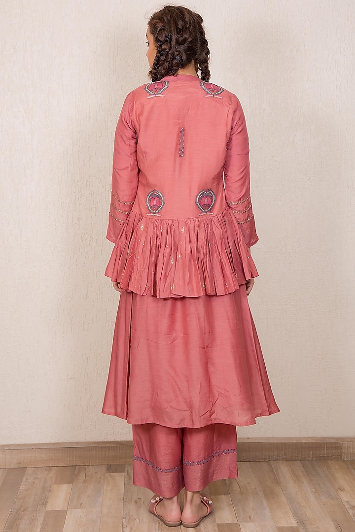 Dusty Pink Embroidered Kedia Top by Gazal Mishra at Pernia's Pop Up Shop