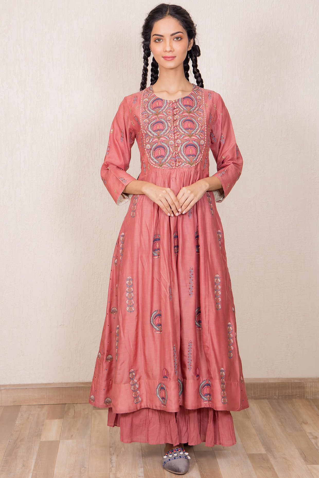 dusty pink embroidered dress