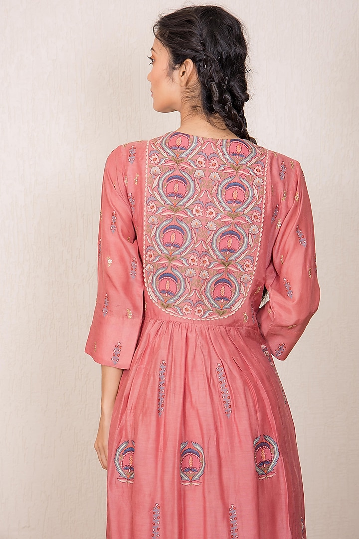 green emerald velvet dress Dusty Pink Floral Embroidered Midi Dress - All Dresses