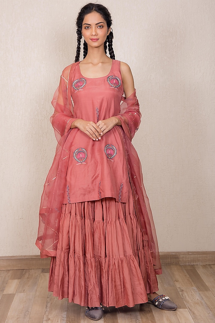 Dusty Pink Cotton Silk Gharara Set by Gazal Mishra