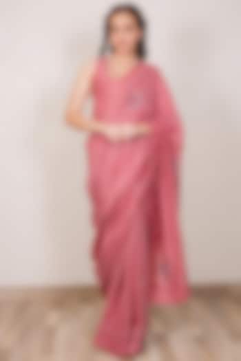 Dusty Pink Embroidered Saree Set by Gazal Mishra