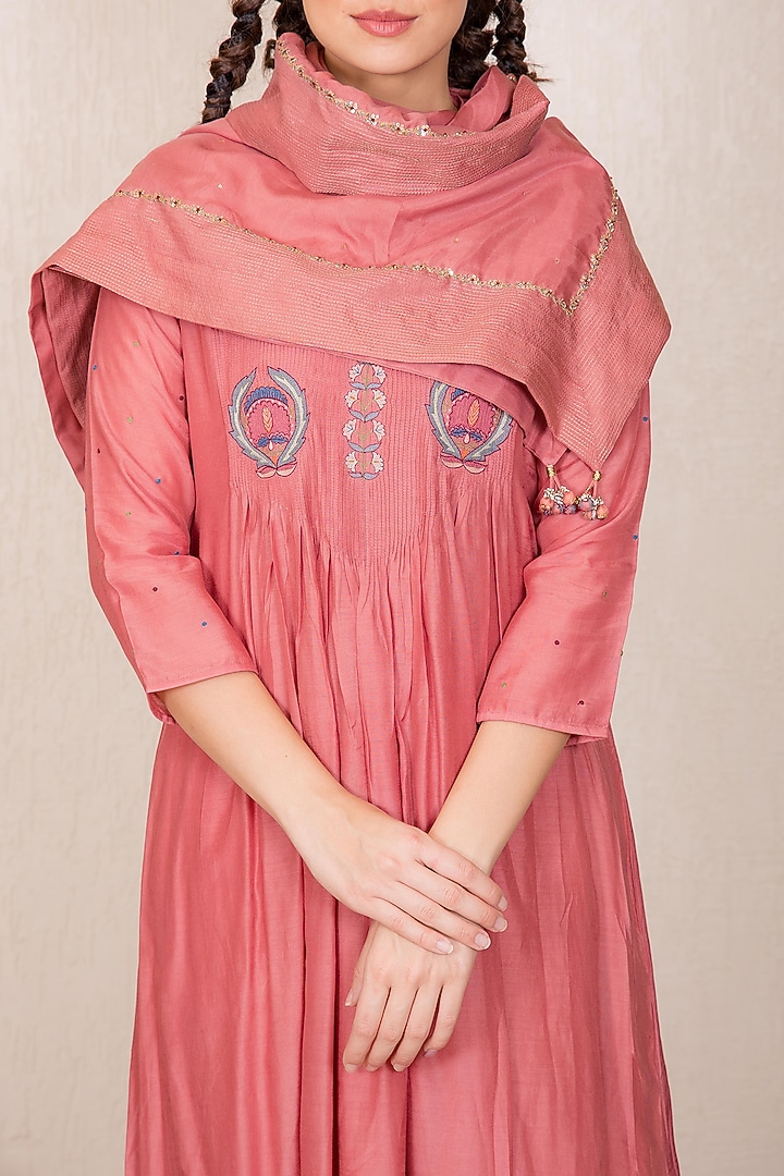 Dusty Pink Embroidered Scarf by Gazal Mishra at Pernia's Pop Up Shop