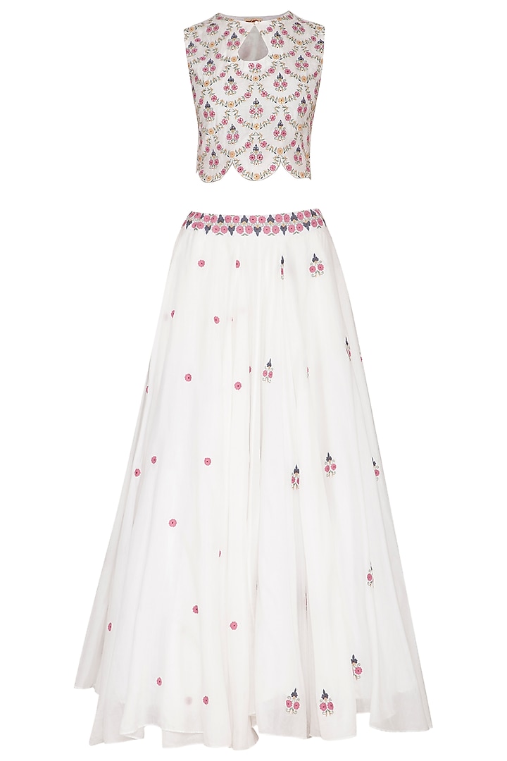 White Embroidered Wedding Lehenga Set by Gazal Mishra at Pernia's Pop Up Shop