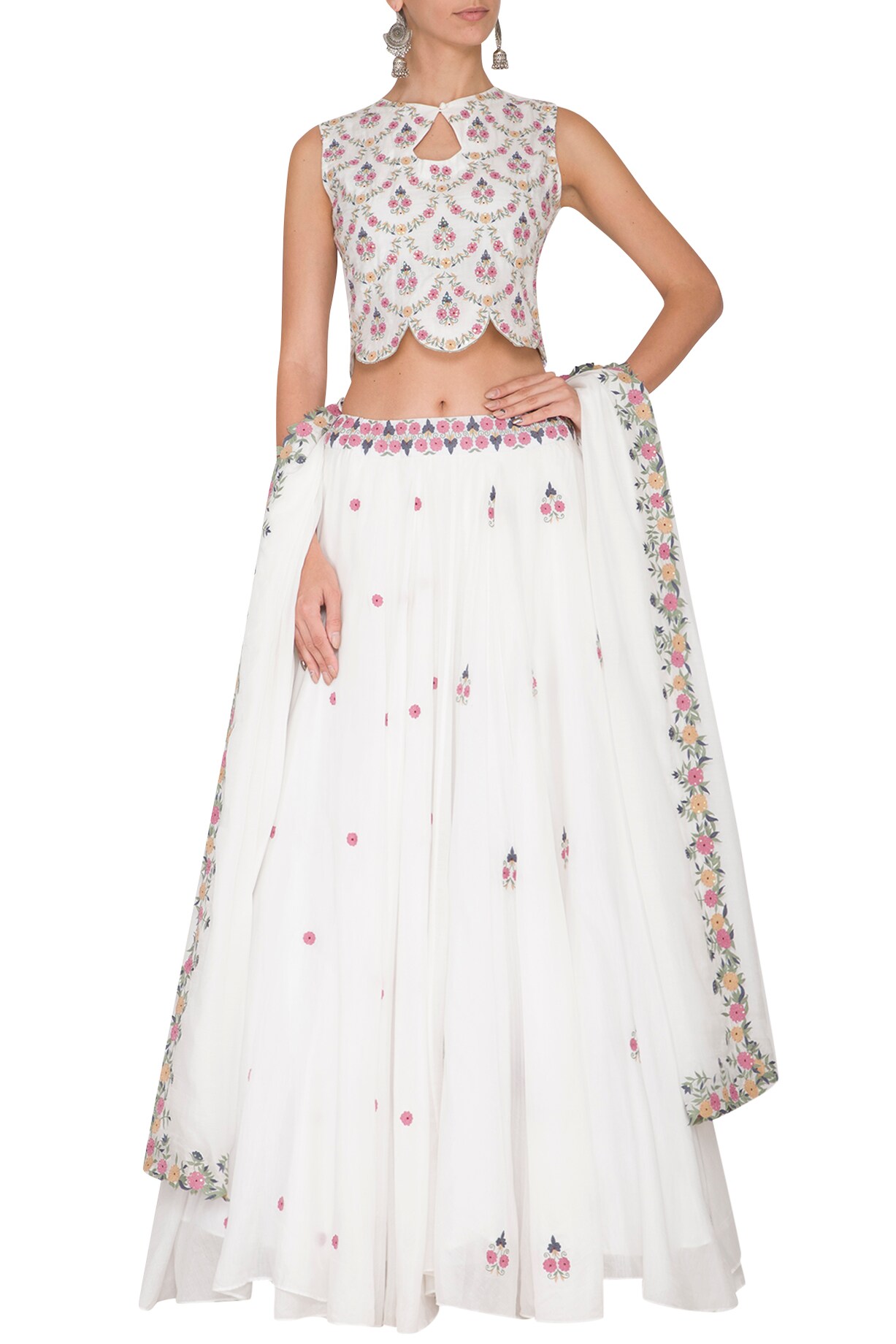 Gazala White Floral Lehenga Set