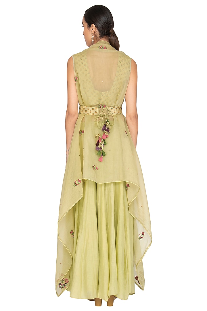 Wild Lime Green Embroidered Palazzo Pants With Blouse, Shrug & Dupatta by Gazal Mishra at Pernia's Pop Up Shop