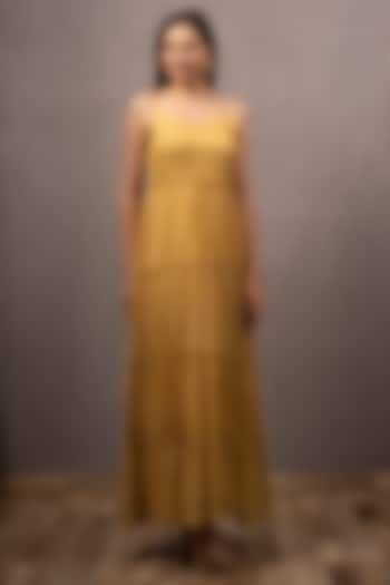 Yellow Shimmer Tiered Dress by Gazal Mishra