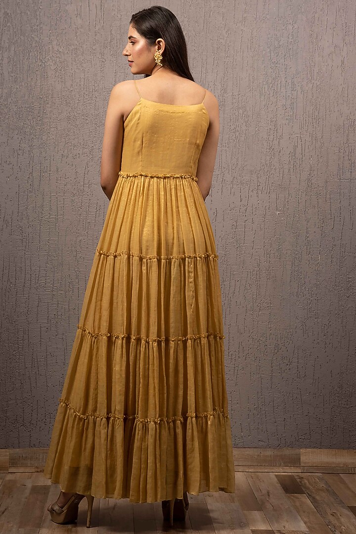 Yellow Shimmer Tiered Dress by Gazal Mishra at Pernia's Pop Up Shop
