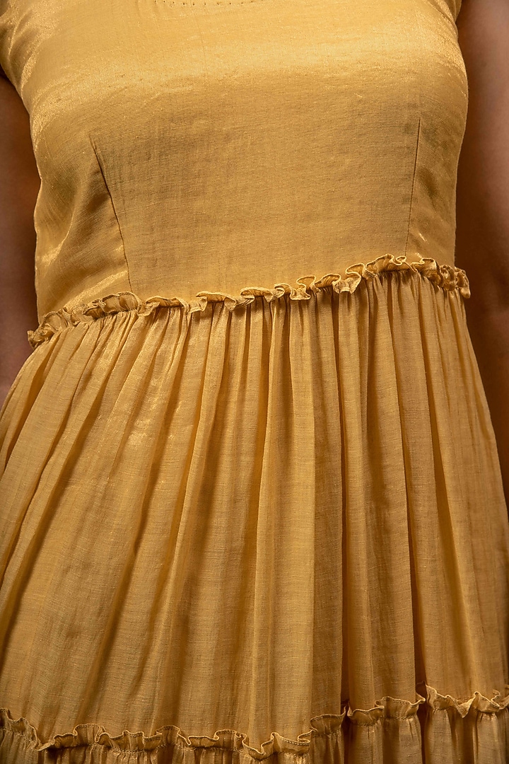 Yellow Shimmer Tiered Dress by Gazal Mishra at Pernia's Pop Up Shop