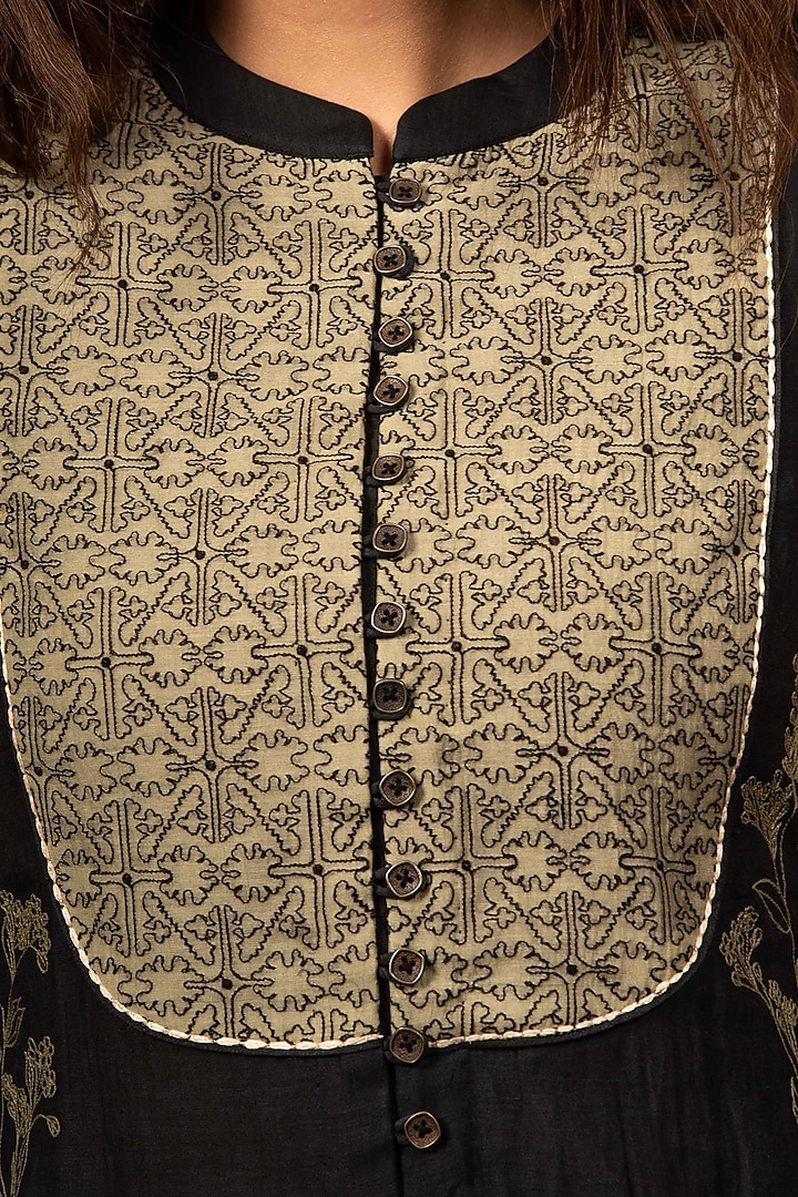 Black & Olive Green Embroidered Top With Pants by Gazal Mishra at Pernia's Pop Up Shop