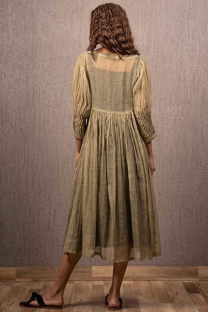 Olive Green Embroidered Midi Summer Dress With Inner by Gazal Mishra at Pernia's Pop Up Shop