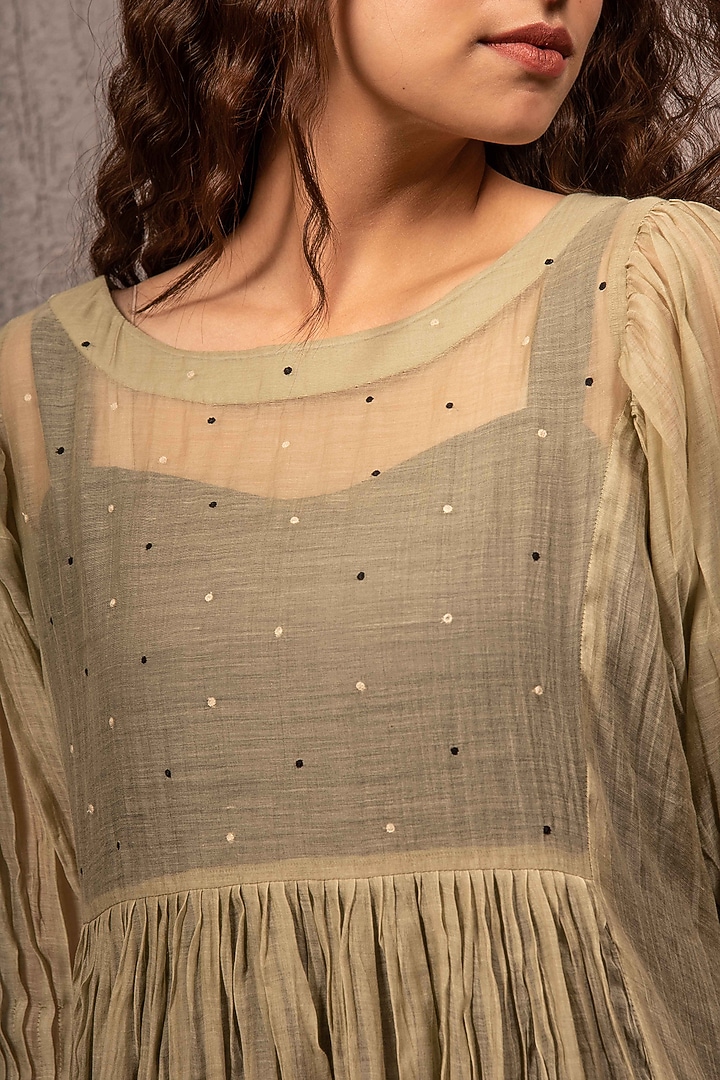 Olive Green Embroidered Midi Summer Dress With Inner by Gazal Mishra at Pernia's Pop Up Shop