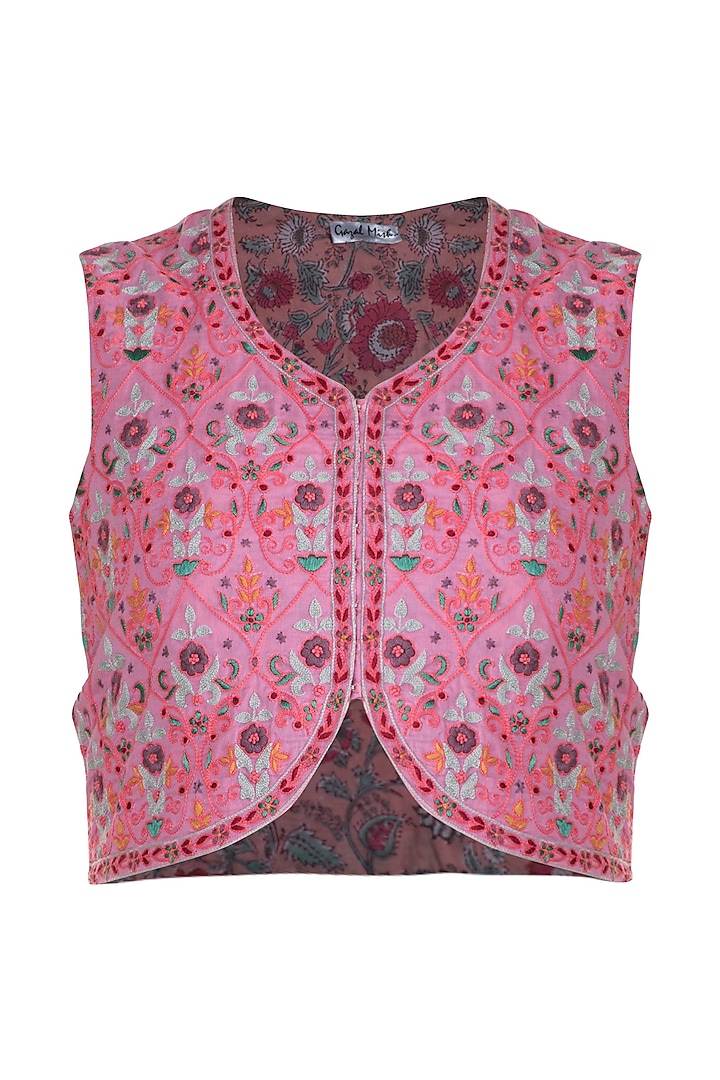 Pink Thread Embroidered Jacket by Gazal Mishra