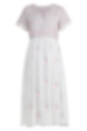 Off White Embroidered Knee Length Dress by Gazal Mishra