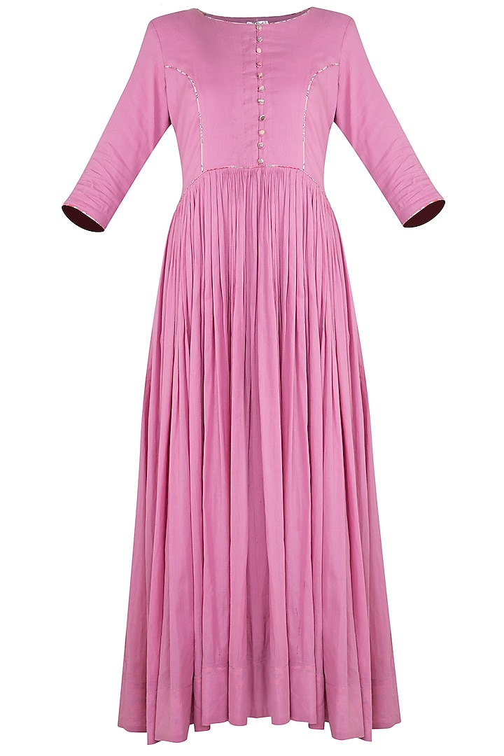 Pink Cotton Mulmul Midi Dress by Gazal Mishra