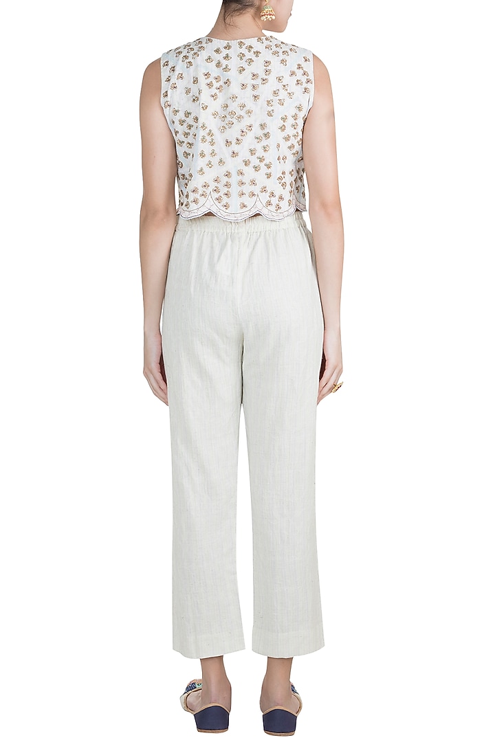 Off White Hand Embroidered Blouse by Gazal Mishra at Pernia's Pop Up Shop