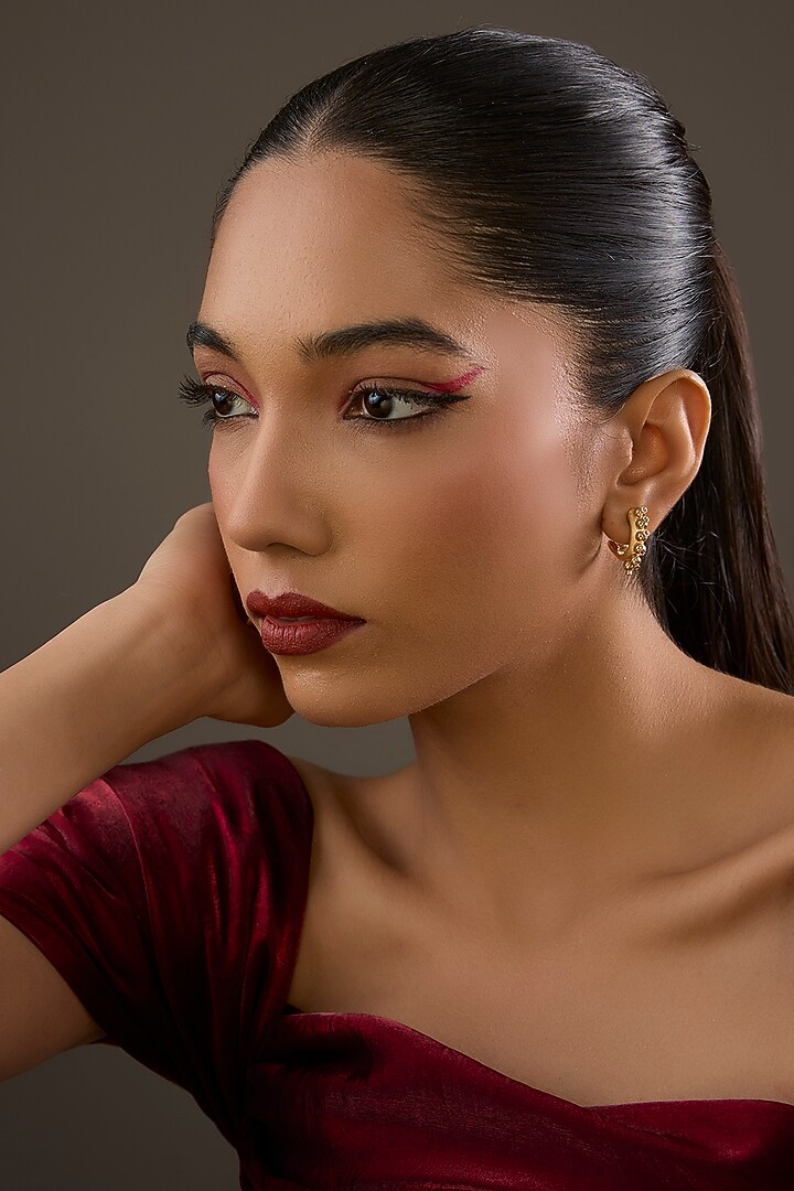 Gold Plated Ruby Stone Hoop Earrings In Sterling Silver by Halo Jewelers at Pernia's Pop Up Shop